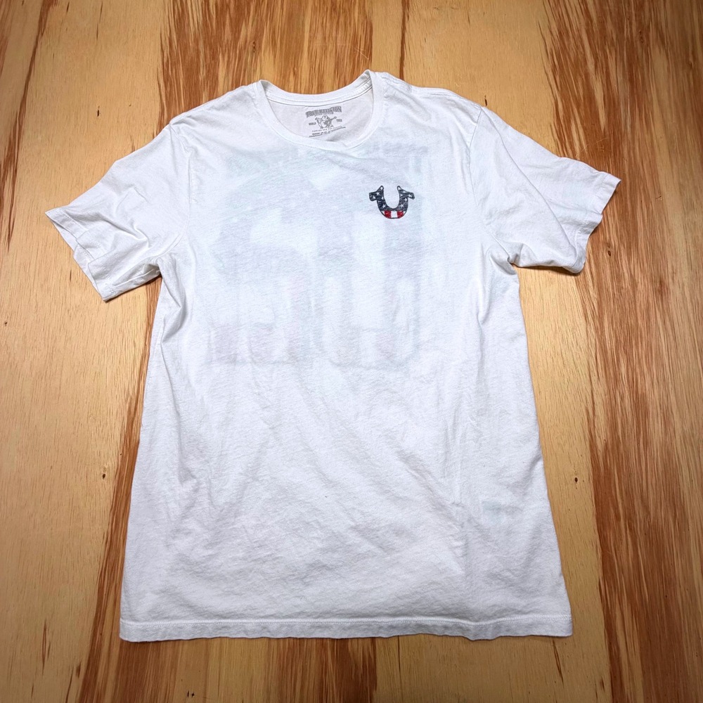 True Religion USA‎ Flag Logo Tee Men's Large White Graphic 02 Shirt